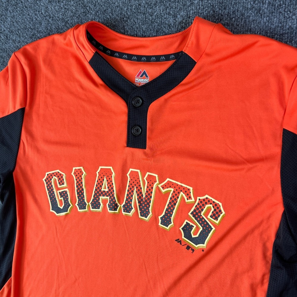 Majestic Cool Base San Francisco Giants Jersey Mens Medium Red Black Henley Neck